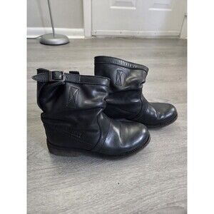 Bikkembergs Black Leather Biker Ankle Boots Women's Shoes Size 7Usa 37 Eur